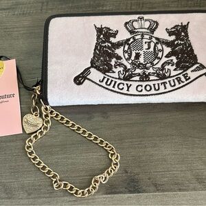Juicy Couture Light Pink and Black Velvet Wristlet with Gold Chain